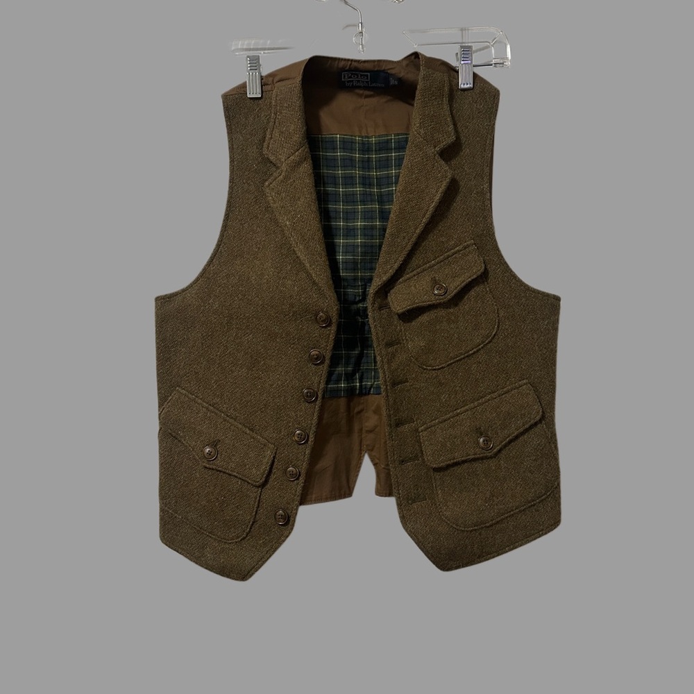 Ralph Lauren's size small, brownish-green polo vast.